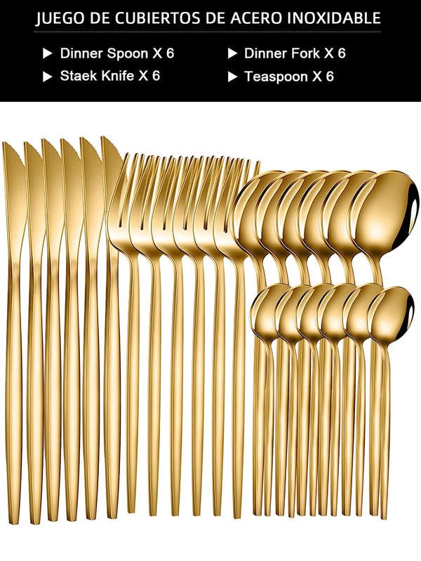 24-Piece Gold Stainless Steel Dinnerware Cutlery Set