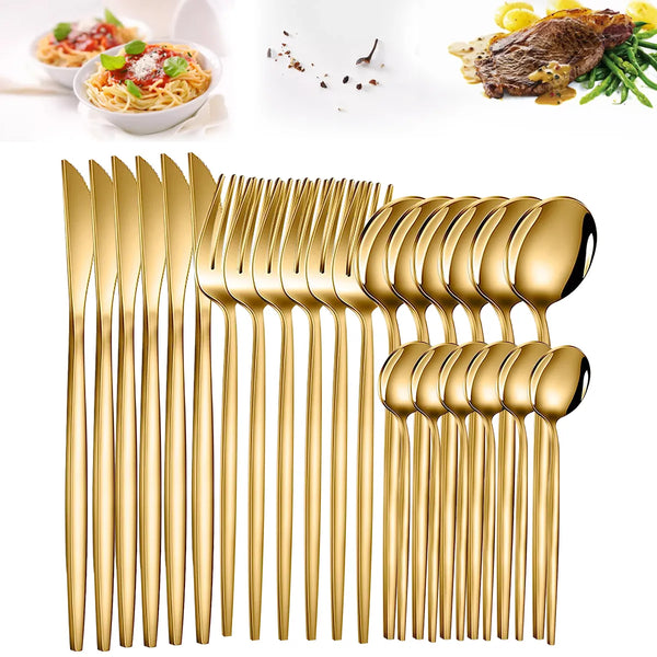 24-Piece Gold Stainless Steel Dinnerware Cutlery Set
