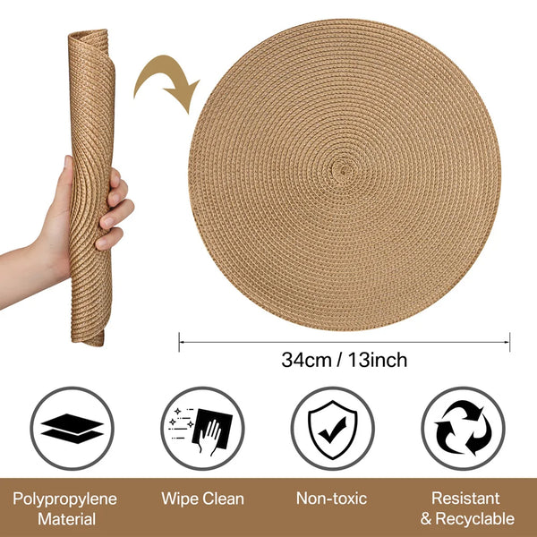 6 Round Braided Placemats Set