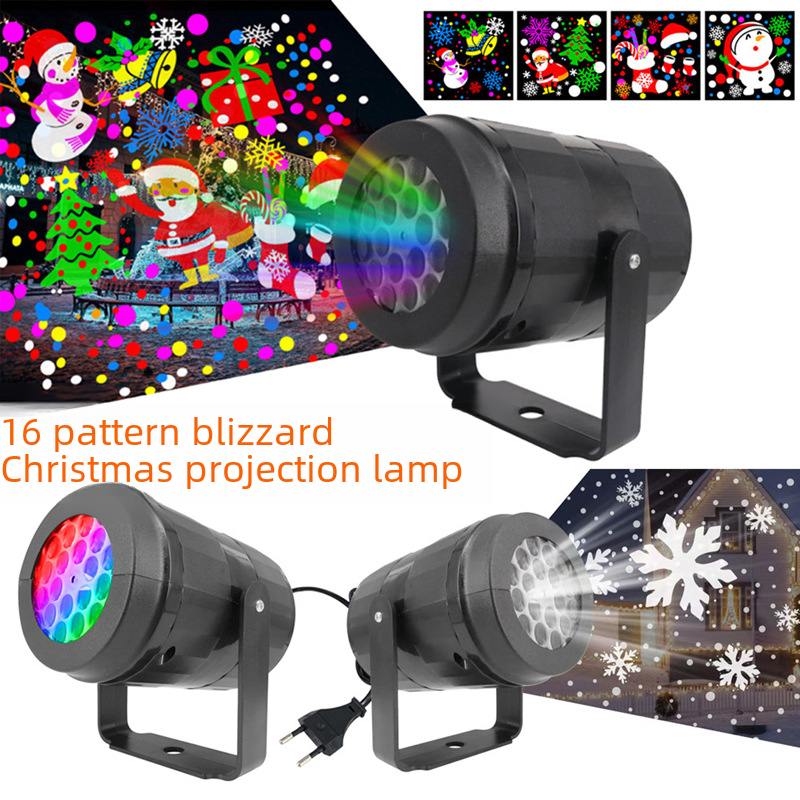 LED Snowflake Christmas Projector — 16 Patterns