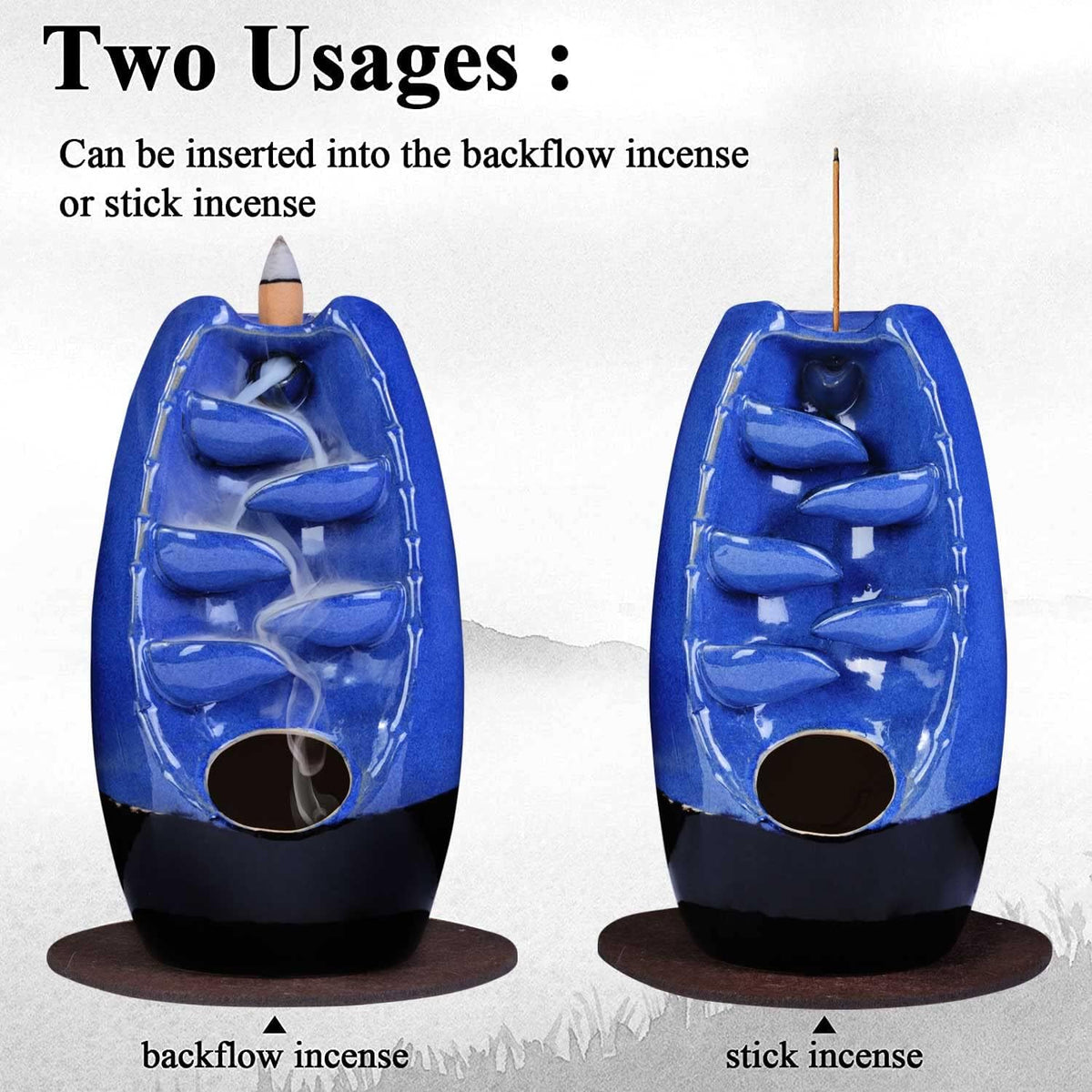 Ceramic Backflow Incense Holder Waterfall Incense Burner, Navy