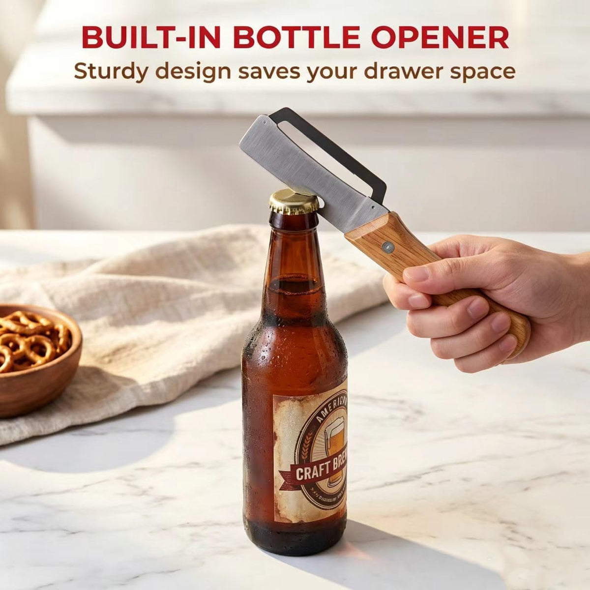 Stainless Steel Peeler with Wooden Handle & Bottle Opener