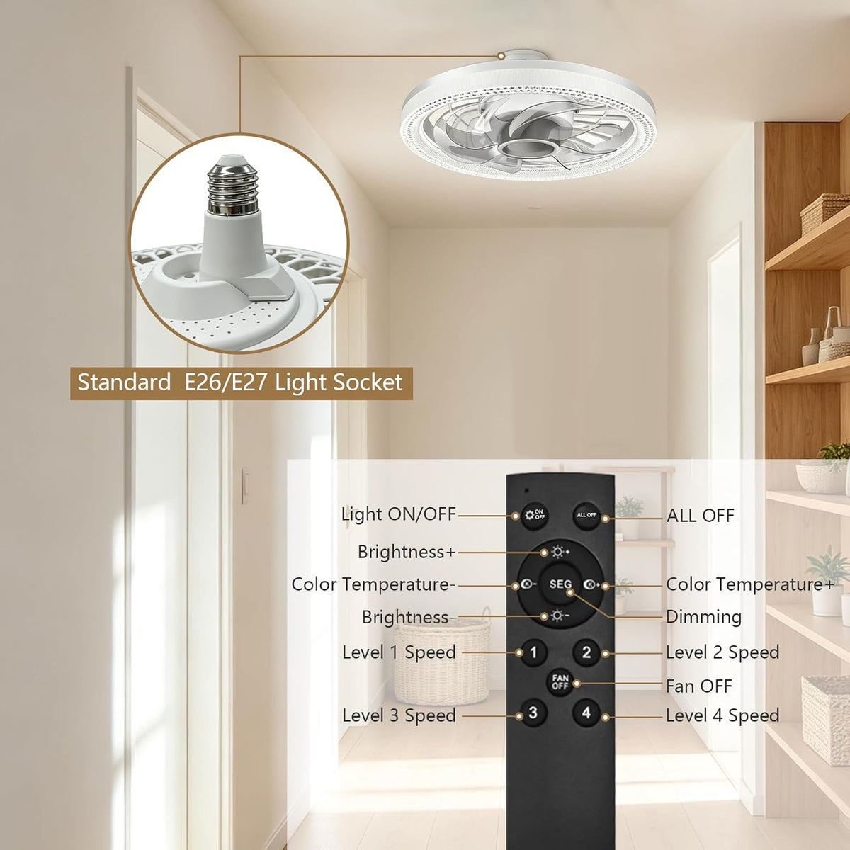 LED Ceiling Fan Light with Remote - E26 Socket