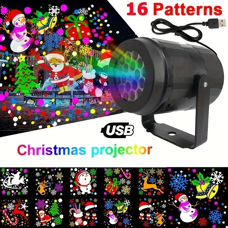 LED Snowflake Christmas Projector — 16 Patterns
