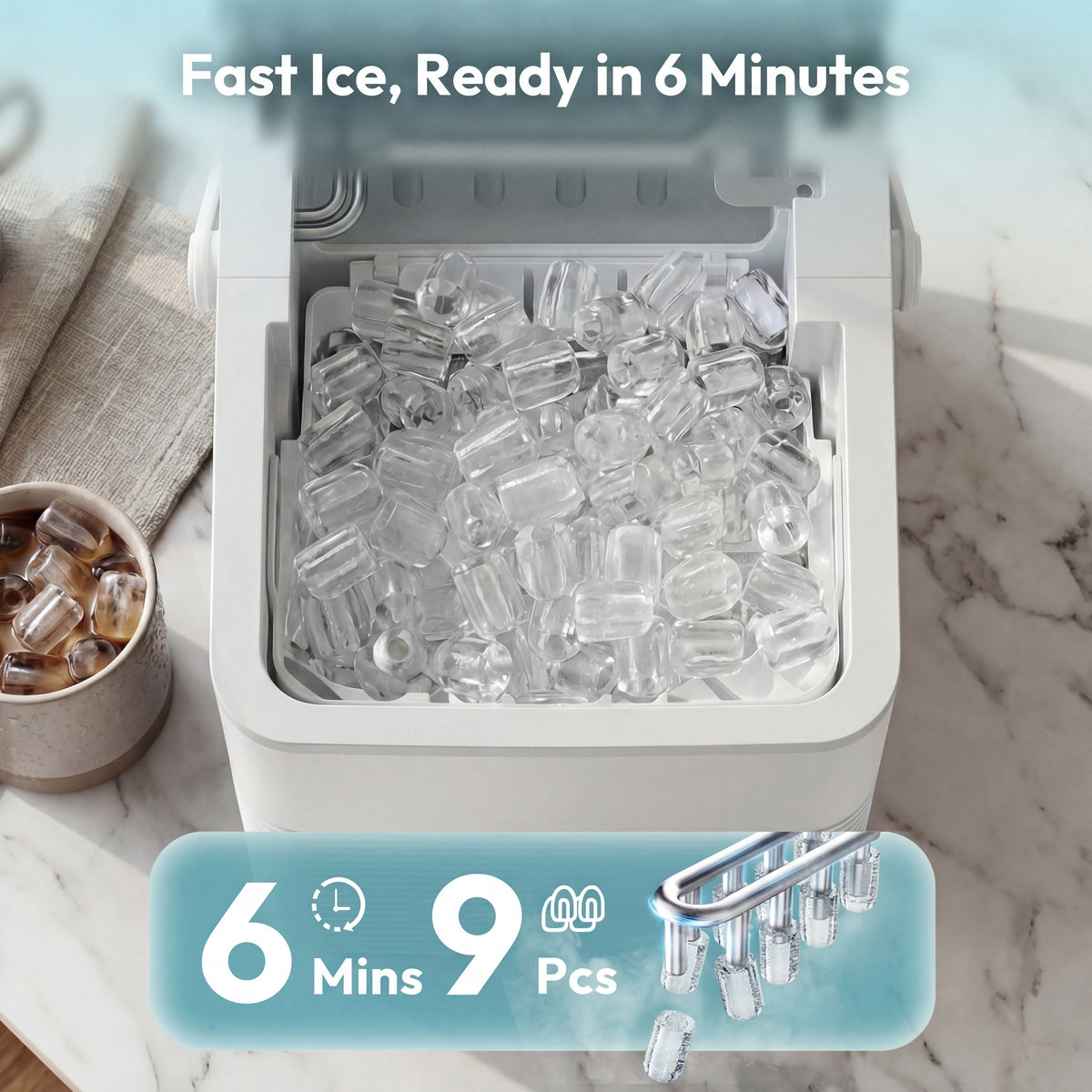 Portable Countertop Ice Maker, 26 Lbs/24H, Self-Cleaning, Bullet Ice, White