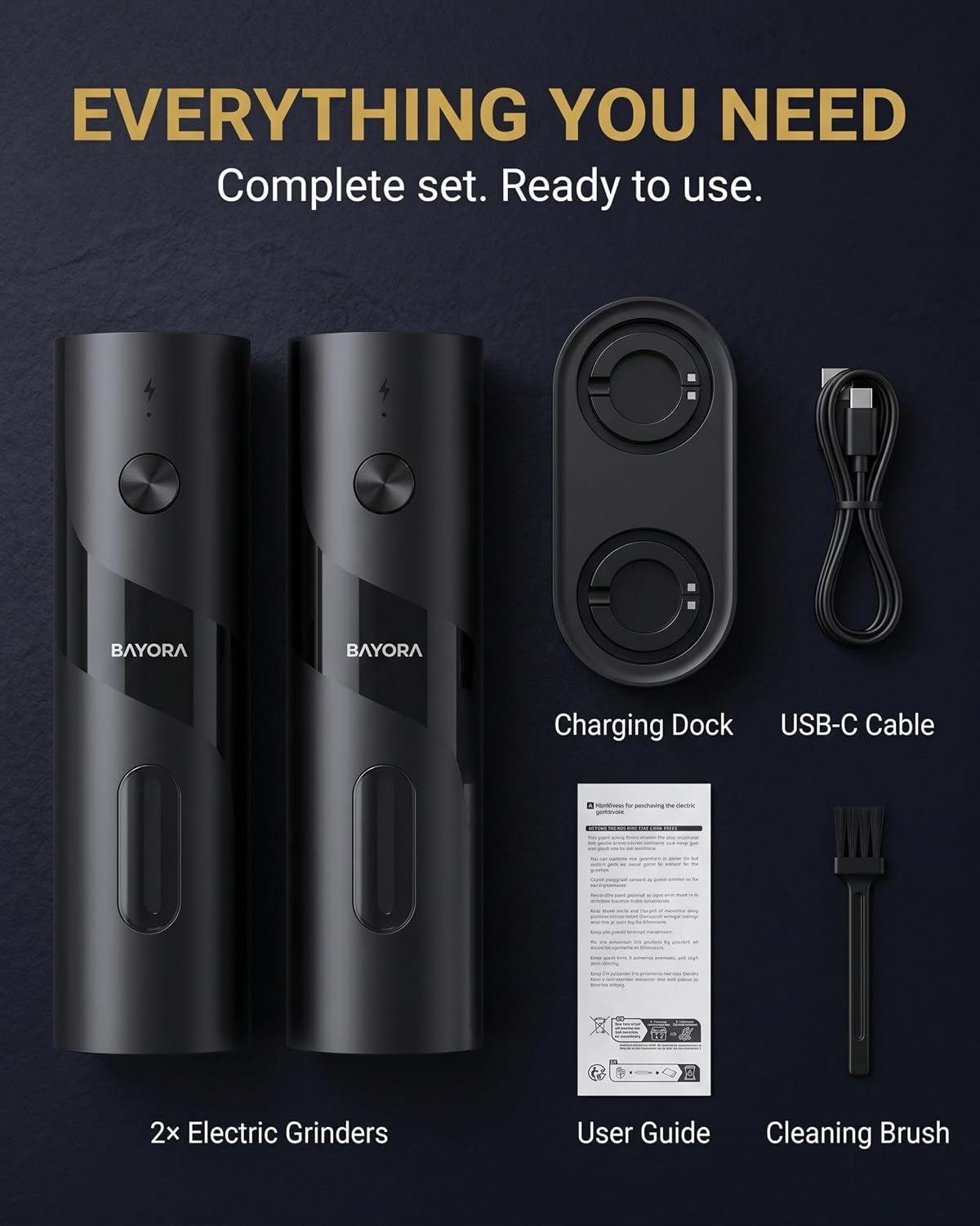 Rechargeable Electric Salt & Pepper Grinder Set, Charging Base, 2-Pk
