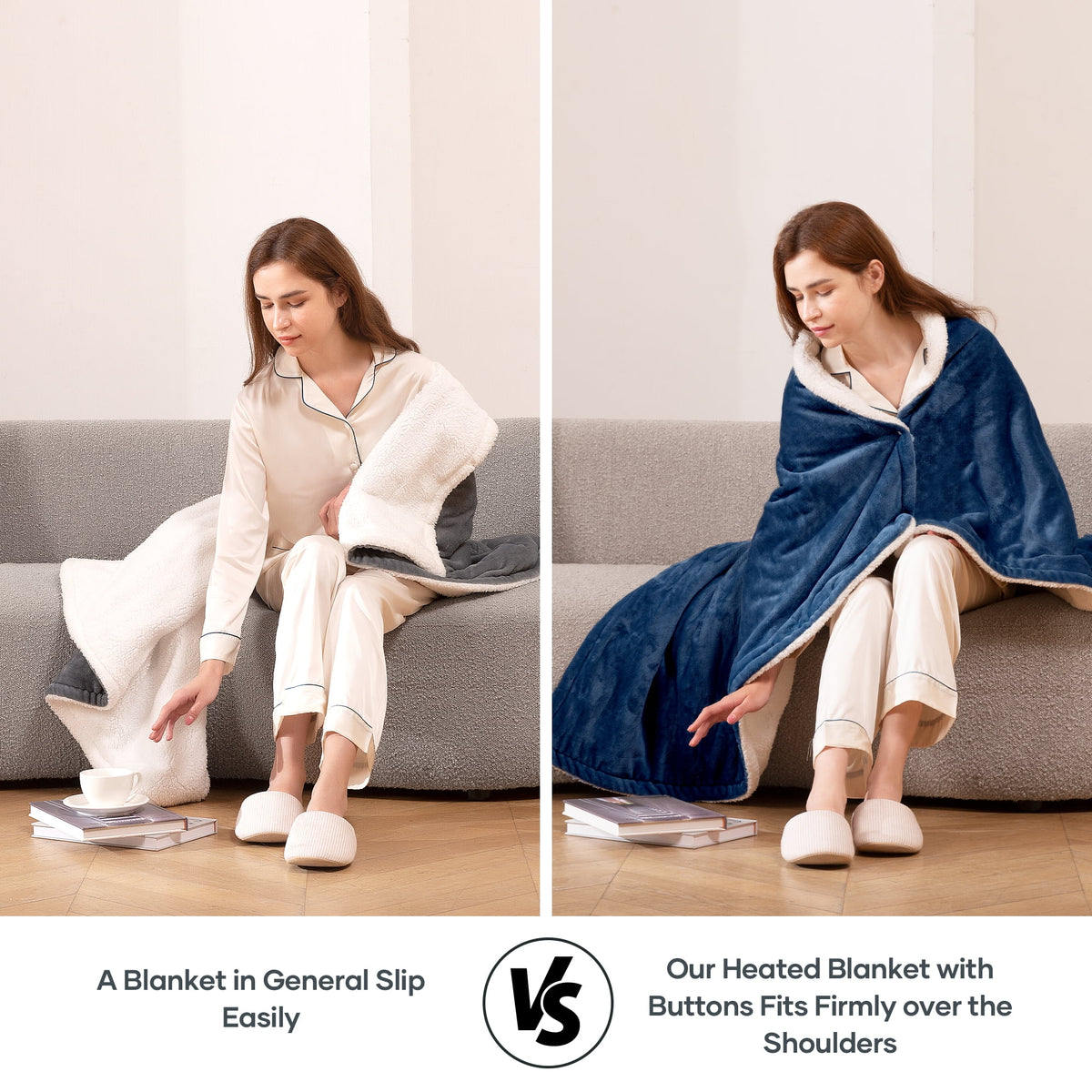 Electric Throw Blanket 50"X60" Flannel & Sherpa Heated Throw Blanket with 6 Heating Levels, 5 Hours Timer - Blue