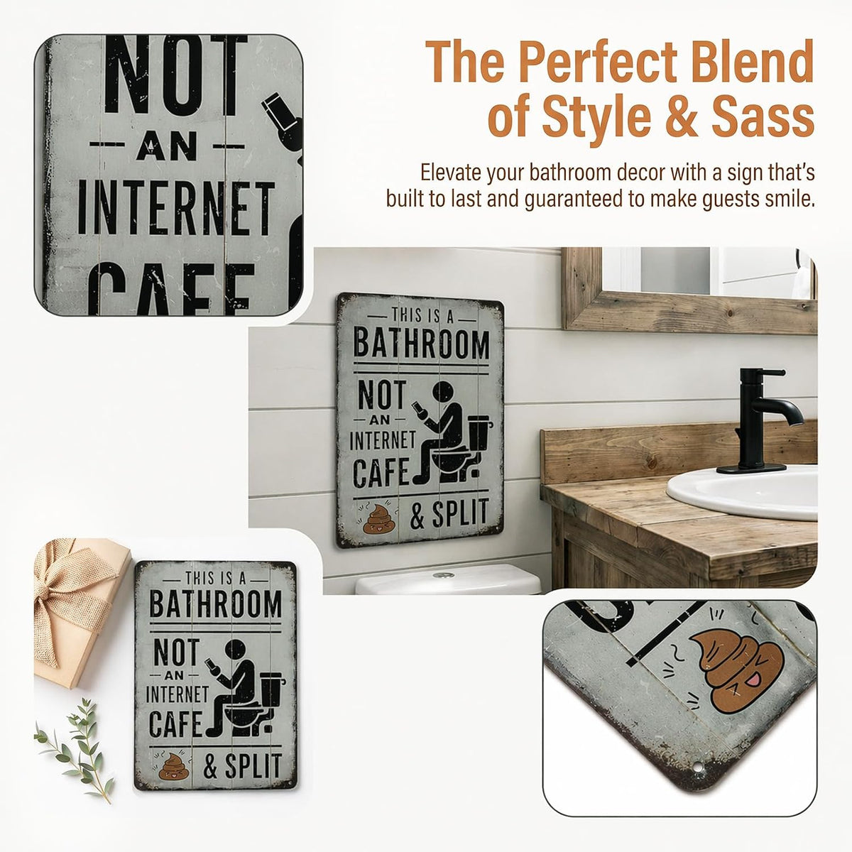 Vintage Metal Sign - This Is a Bathroom Not an Internet Cafe