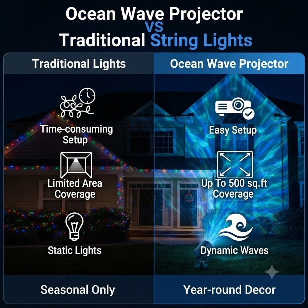 Christmas Ocean Wave Projector Light Outdoor - Remote & Timer, IP65