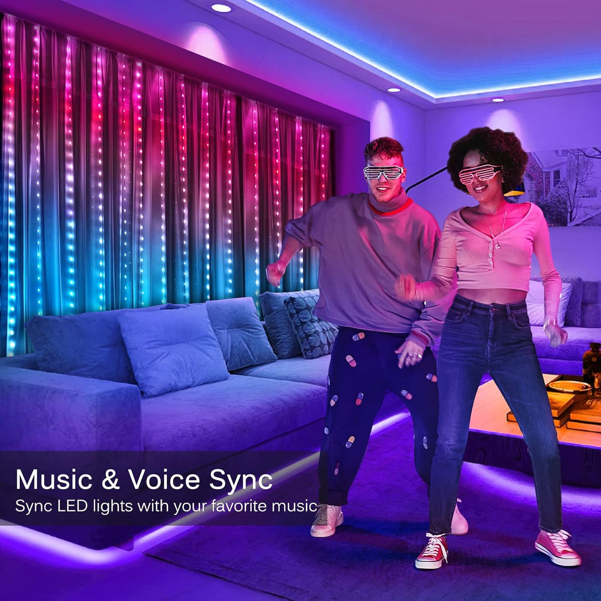 Smart LED Curtain Lights - App & Music Sync