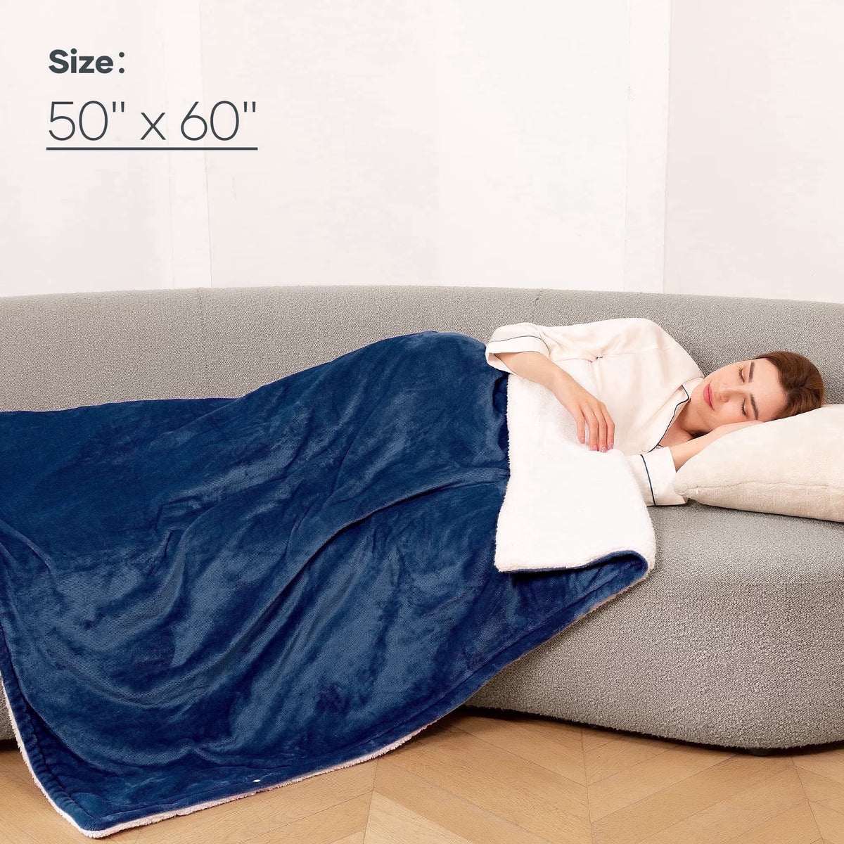 Electric Throw Blanket 50"X60" Flannel & Sherpa Heated Throw Blanket with 6 Heating Levels, 5 Hours Timer - Blue
