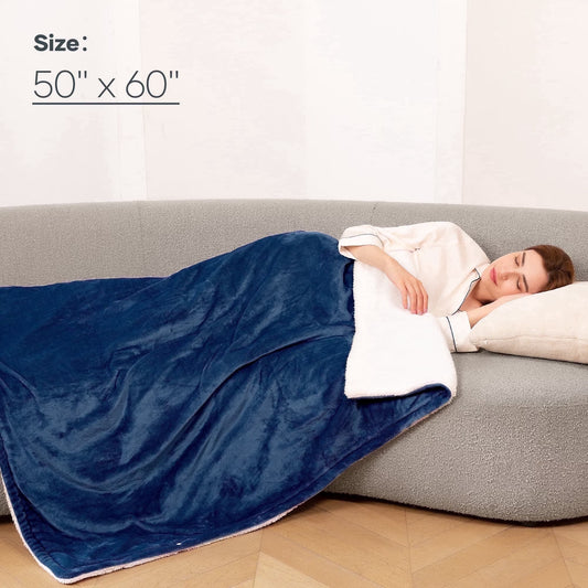 Electric Throw Blanket 50"X60" Flannel & Sherpa Heated Throw Blanket with 6 Heating Levels, 5 Hours Timer - Blue