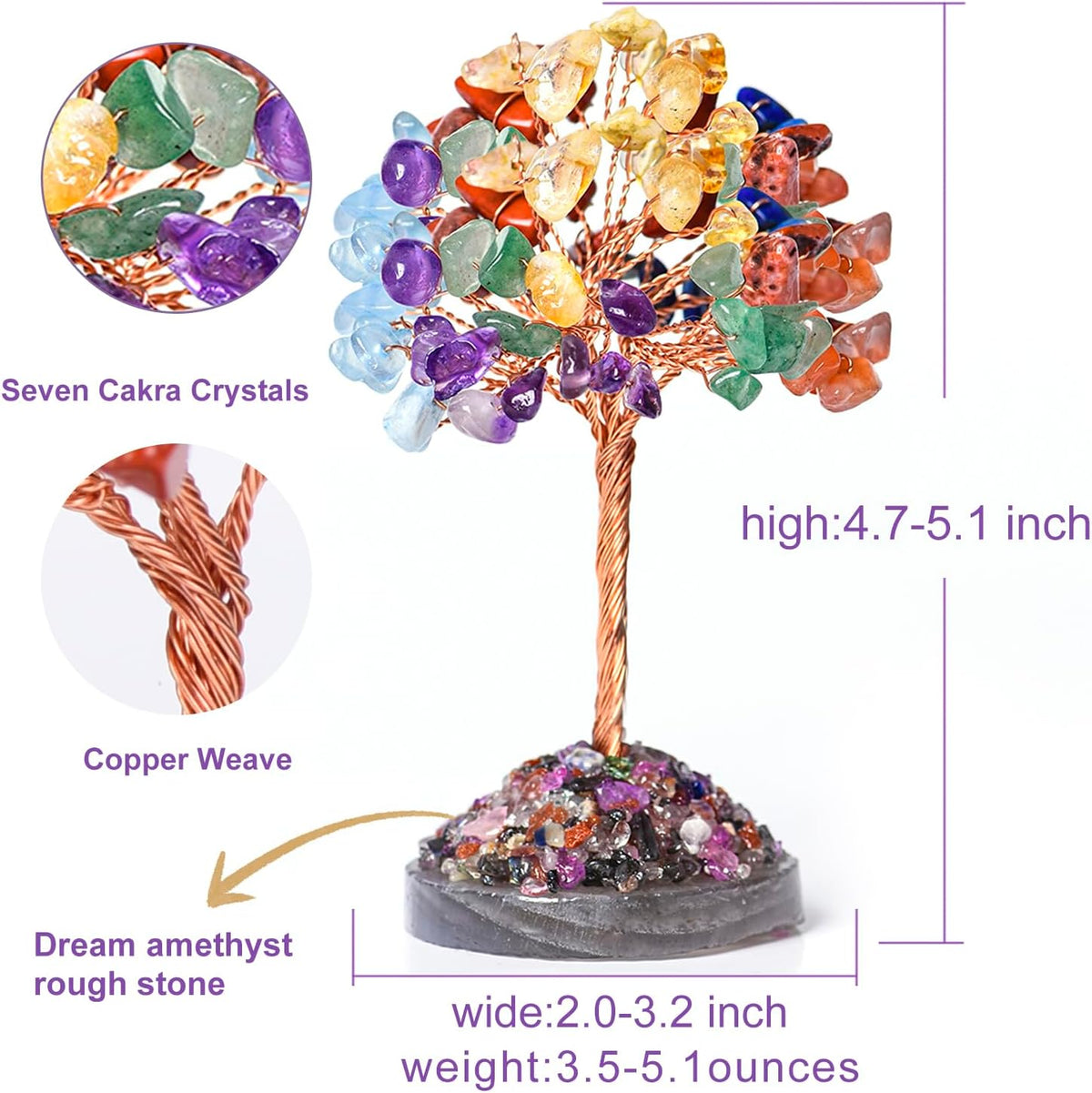 7 Chakras Crystal Tree of Life Healing Stones Money Tree Decor Gift