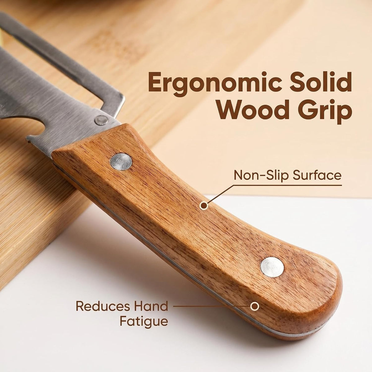 Stainless Steel Peeler with Wooden Handle & Bottle Opener