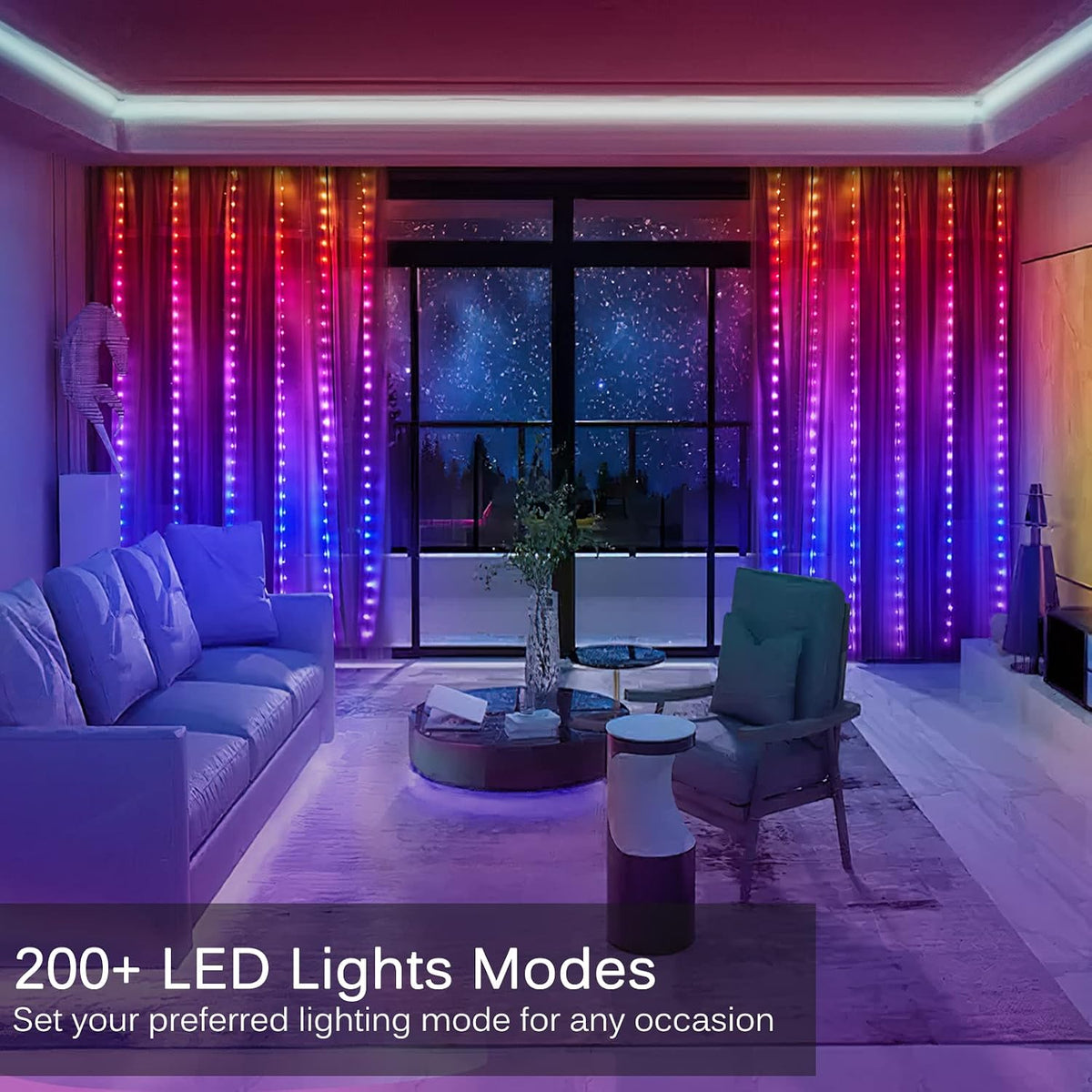 Smart LED Curtain Lights - App & Music Sync