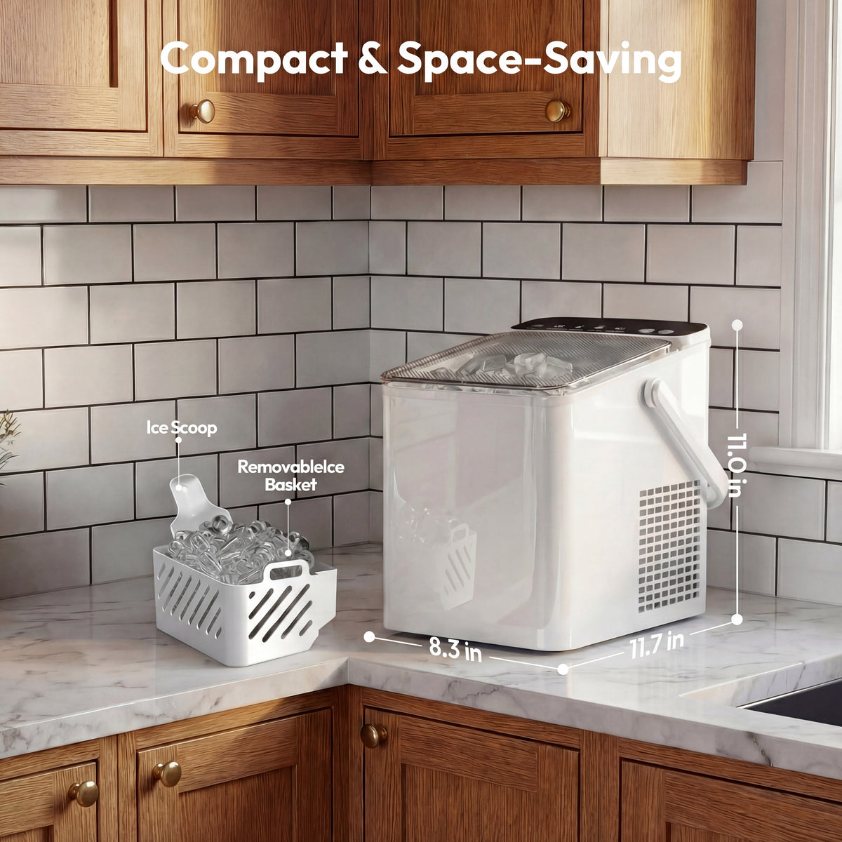 Portable Countertop Ice Maker, 26 Lbs/24H, Self-Cleaning, Bullet Ice, White