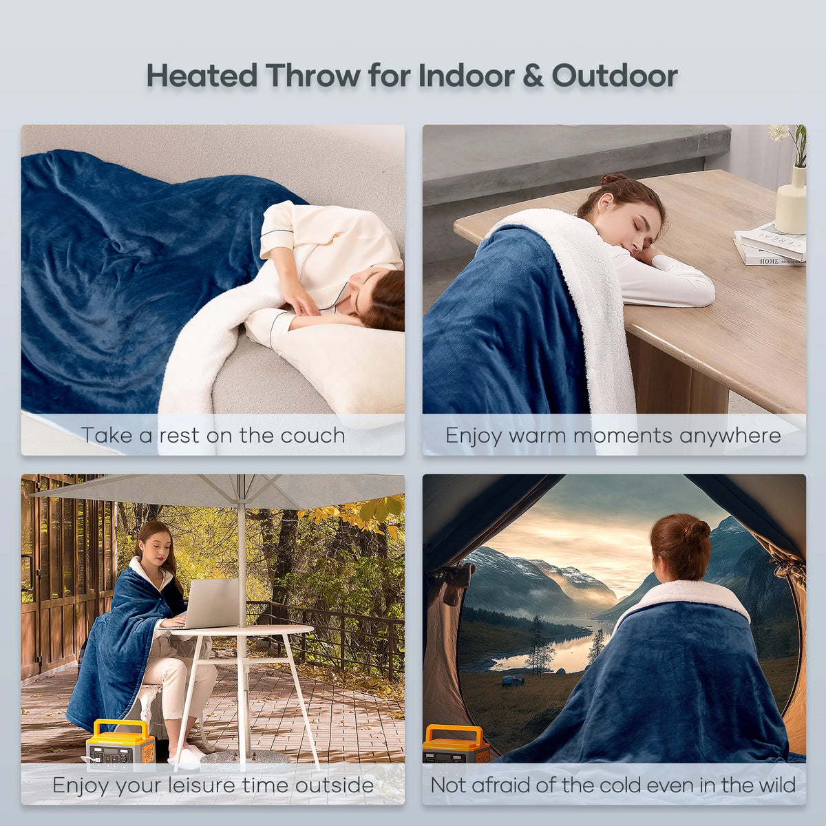 Electric Throw Blanket 50"X60" Flannel & Sherpa Heated Throw Blanket with 6 Heating Levels, 5 Hours Timer - Blue