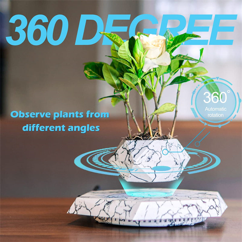 Floating magnetic levitating plant pot with marble finish